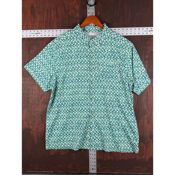 Columbia PFG Vacation Floral Palm Tree AOP Lightweight Shirt Green Blue Mens XL - Picture 2 of 8